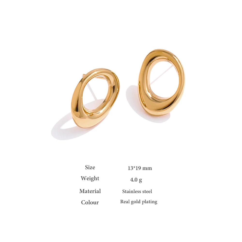 18K PVD Gold Plated Stainless Steel Round Hollow Earrings