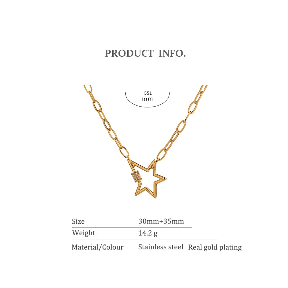 18K Gold Plated Stainless Steel Star Pendant Necklace