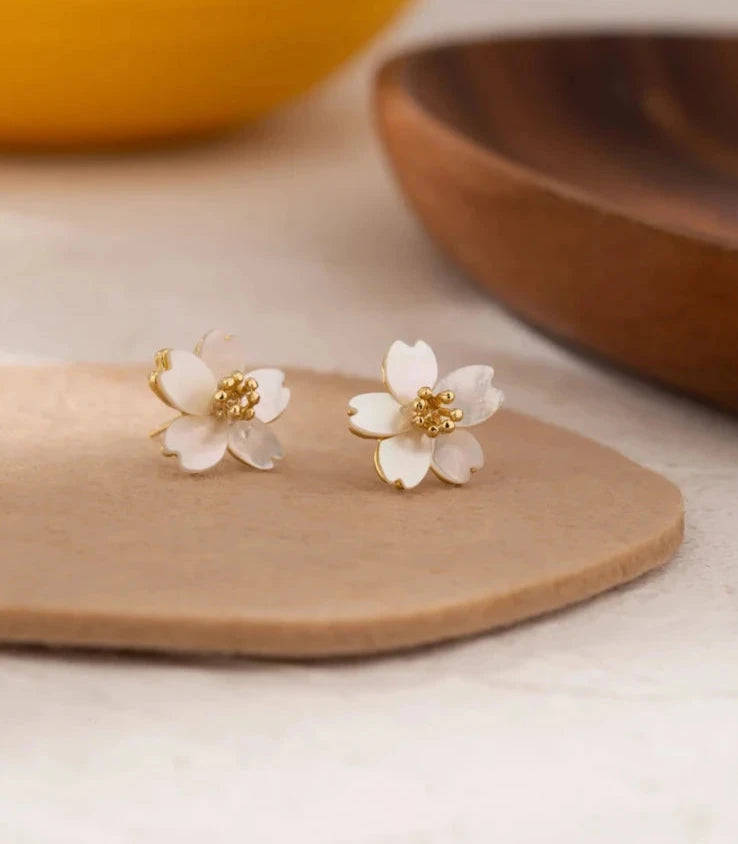 18K PVD Gold Plated Flower Earrings For Women