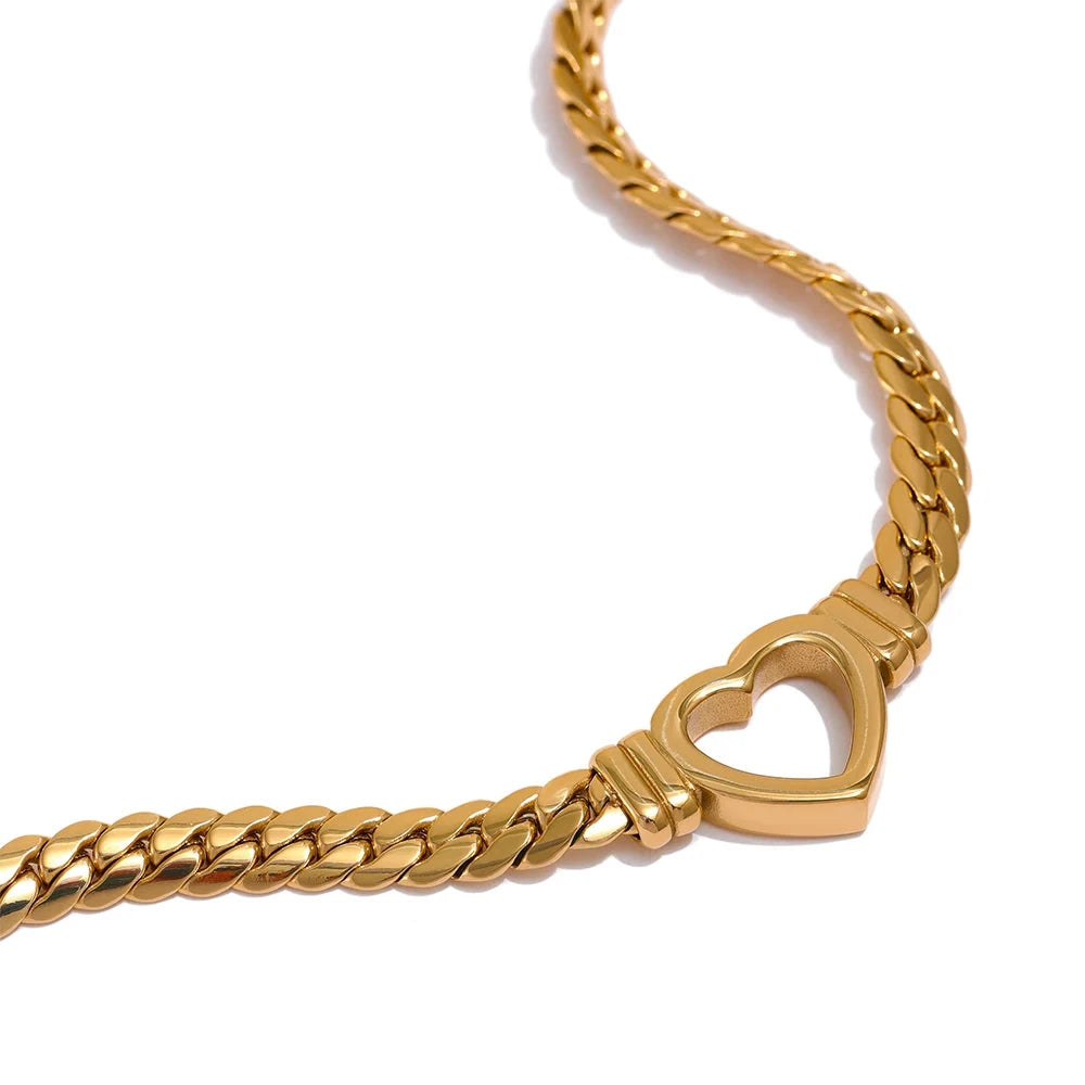 18K Gold Plated Heart Chain Necklace Stainless Steel