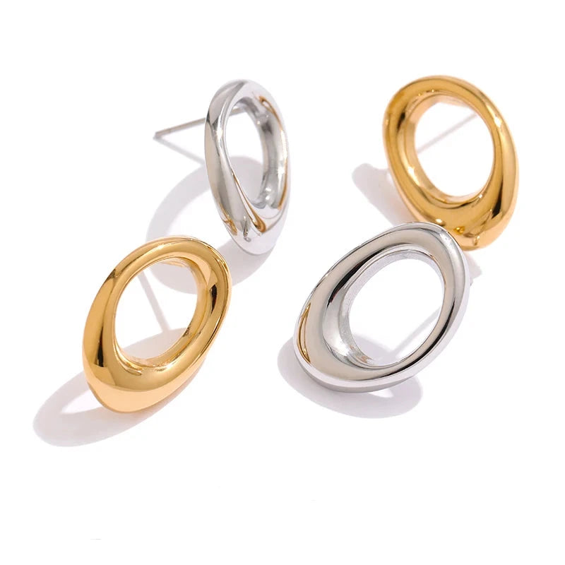 18K PVD Gold Plated Stainless Steel Round Hollow Earrings