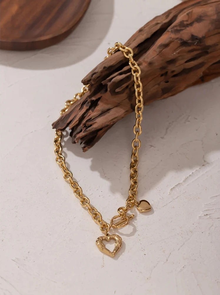 18K Gold Plated Stainless Steel Heart Chain Collar Necklace