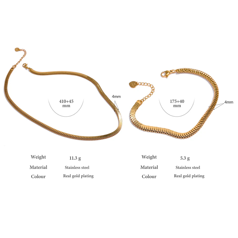 18K PVD Gold Plated Stainless Steel Chain Necklace & Bracelet Set