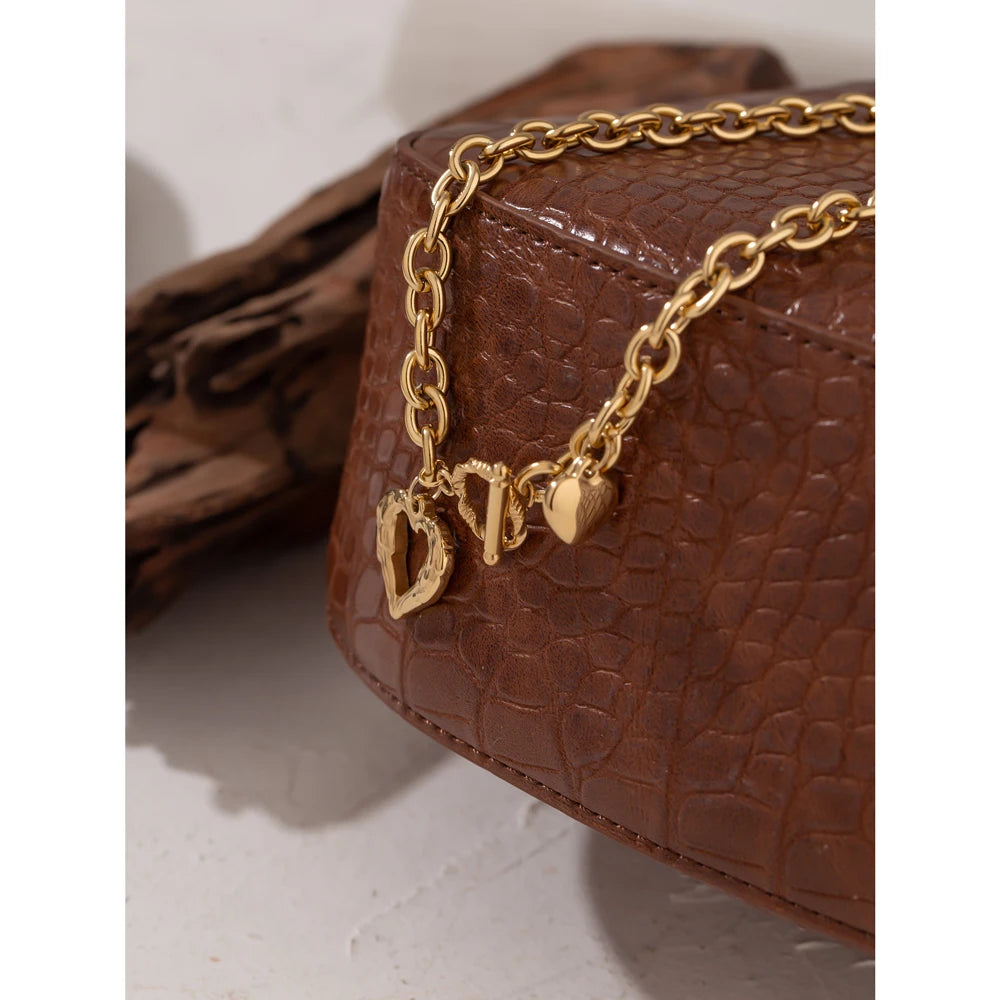 18K Gold Plated Stainless Steel Heart Chain Collar Necklace