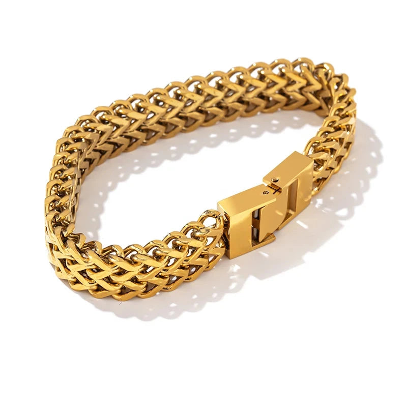 Unisex 18K Gold Plated Stainless Steel Cuban Link Chain Bracelet