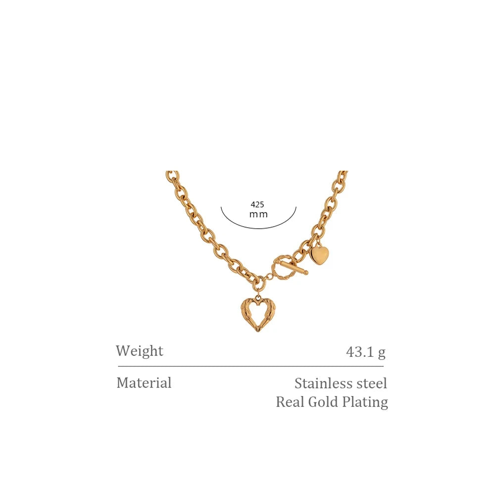 18K Gold Plated Stainless Steel Heart Chain Collar Necklace