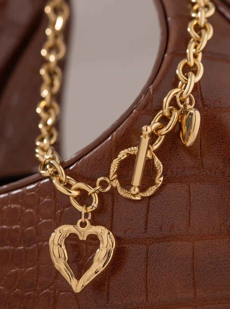 18K Gold Plated Stainless Steel Heart Chain Collar Necklace