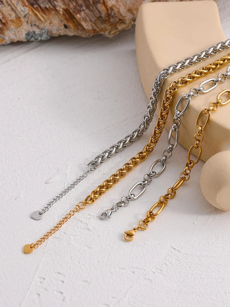 18K PVD Gold Plated Stainless Steel Chain Necklace & Bracelet Set