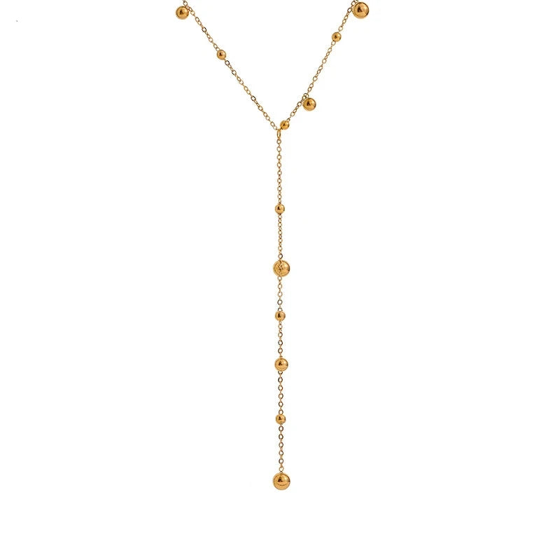 18K Gold Plated Stainless Steel Long Chain Ball-Shaped Necklace