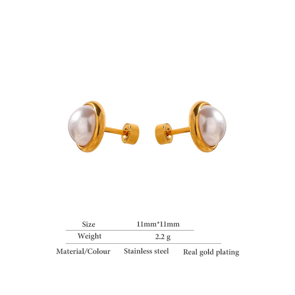 18K PVD Gold Plated Stainless Steel Imitation Pearls Earrings For Women