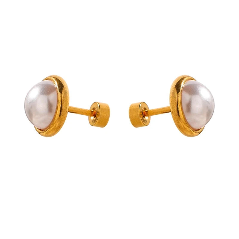 18K PVD Gold Plated Stainless Steel Imitation Pearls Earrings For Women