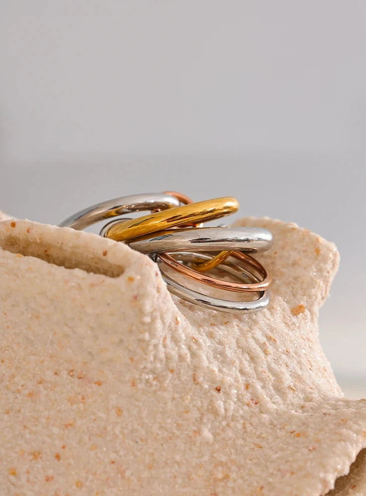 18K Gold Plated Stainless Steel Stacked Rings