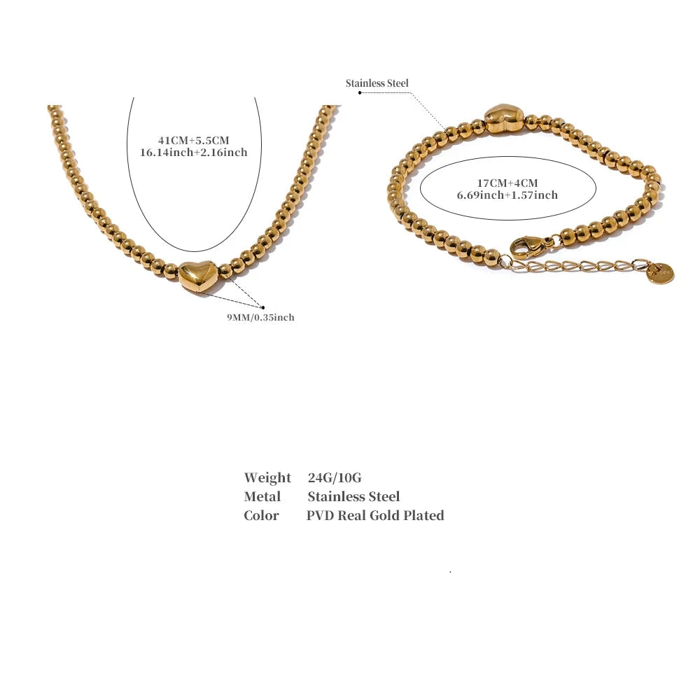 18K PVD Gold Plated Stainless Steel Chain Necklace & Bracelet Set