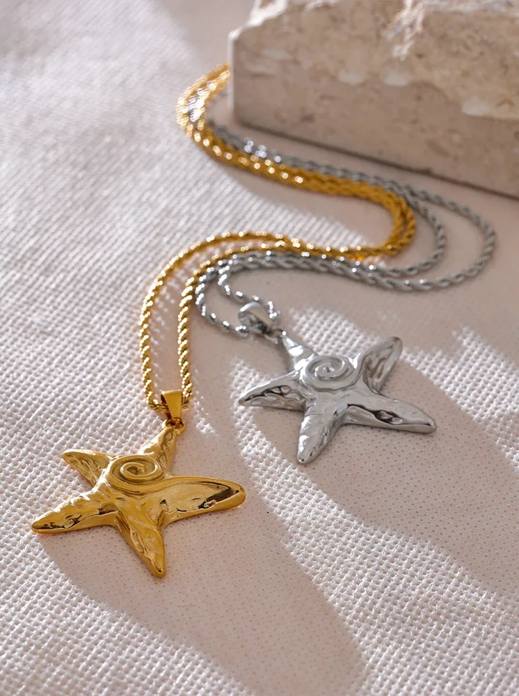 18K Gold Plated Stainless Steel Starfish Pendant Necklace