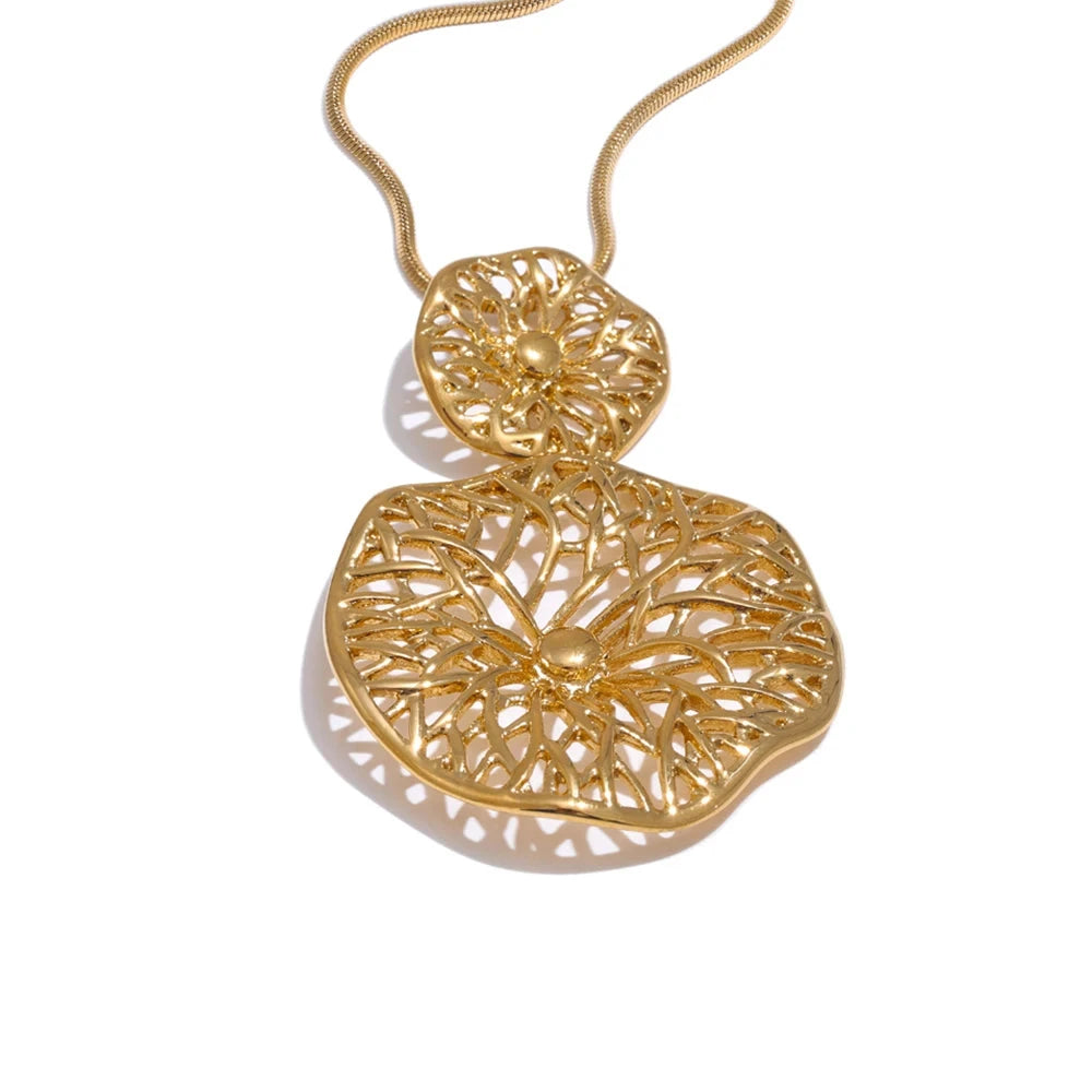 18K Gold Plated Stainless Steel Flower Pendant Necklace