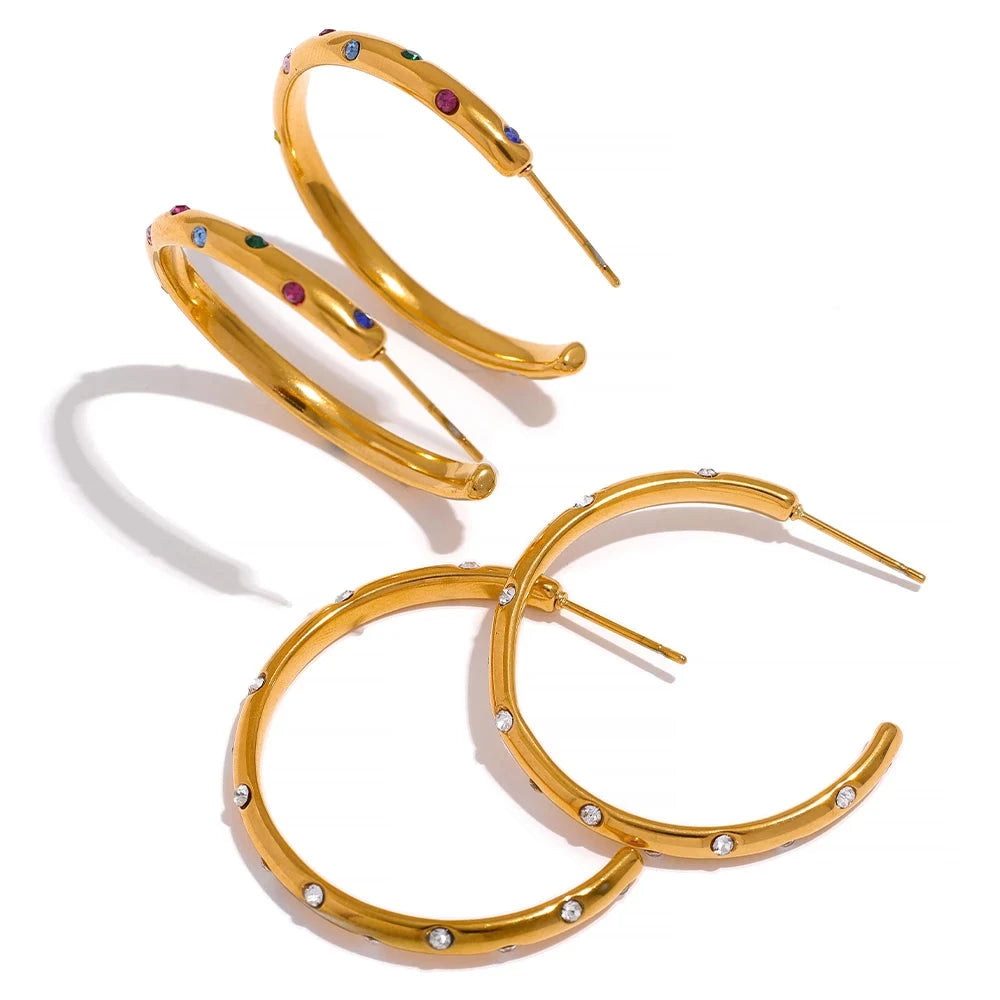 18K PVD Gold Plated Stainless Steel Round Circle Big Hoop Earrings