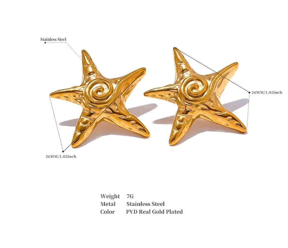 18K PVD Gold Plated Stainless Steel Star Earrings