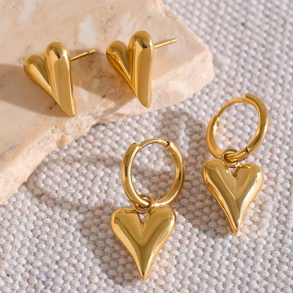 18K PVD Gold Plated Stainless Steel Heart Earrings For Women