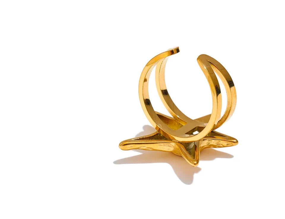 18K Gold Plated Stainless Steel Starfish Ring