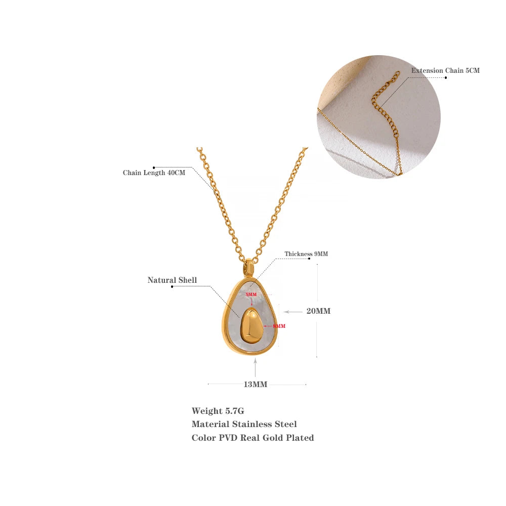 18K Gold Plated Stainless Steel Avocado Natural Shell Necklace