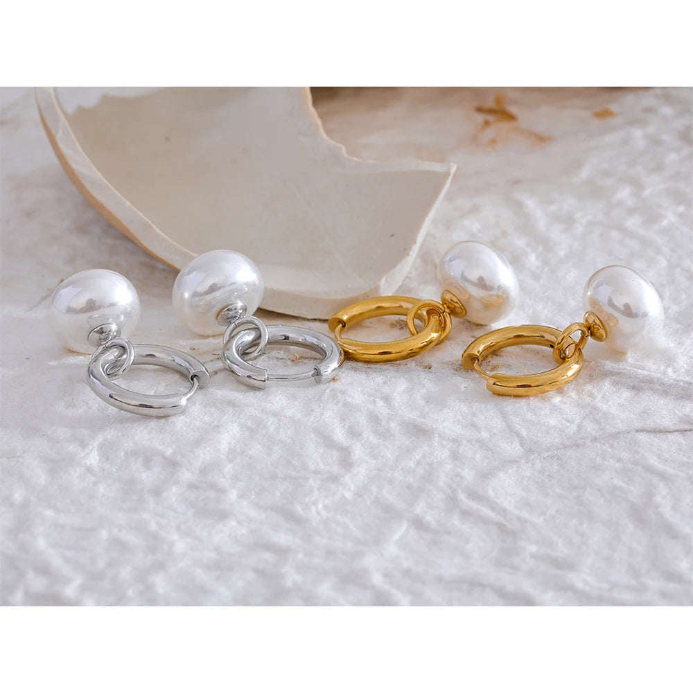 18K PVD Gold Plated Stainless Steel Pearls Earrings For Women