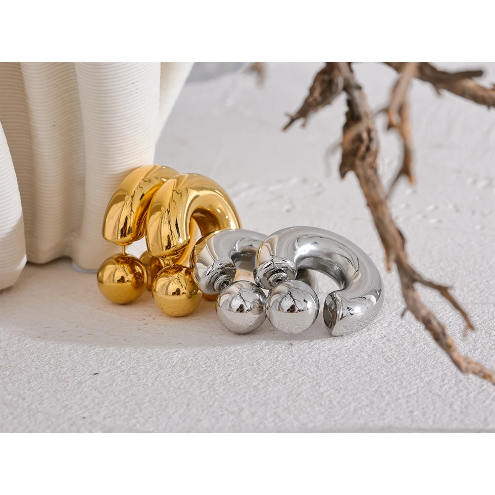 18K Gold Plated Stainless Steel Round Chunky Earrings