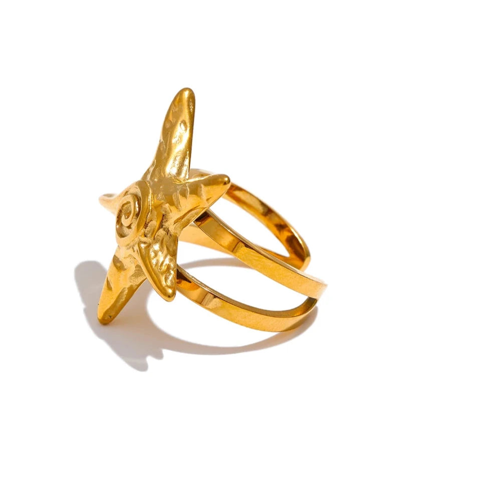 18K Gold Plated Stainless Steel Starfish Ring