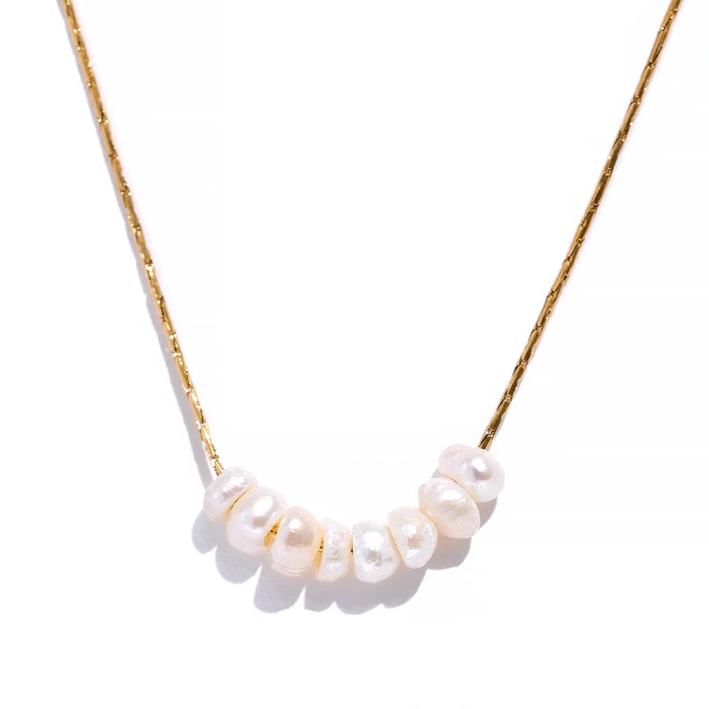 18K Gold Plated Stainless Steel Natural Pearl Necklace Collection