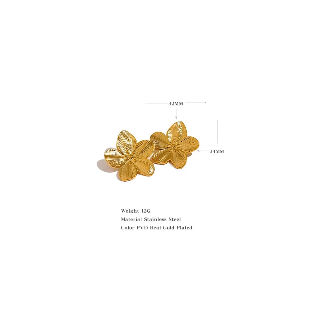 18K PVD Gold Plated Stainless Steel Flower Earrings For Women