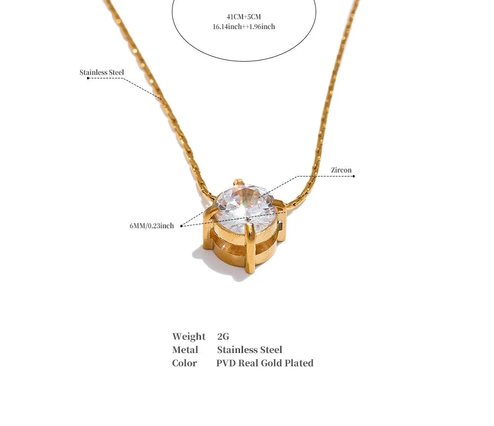 18K Gold Plated Stainless Steel Shiny Cubic Zirconia Necklace Pendant