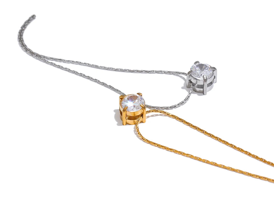 18K Gold Plated Stainless Steel Shiny Cubic Zirconia Necklace Pendant