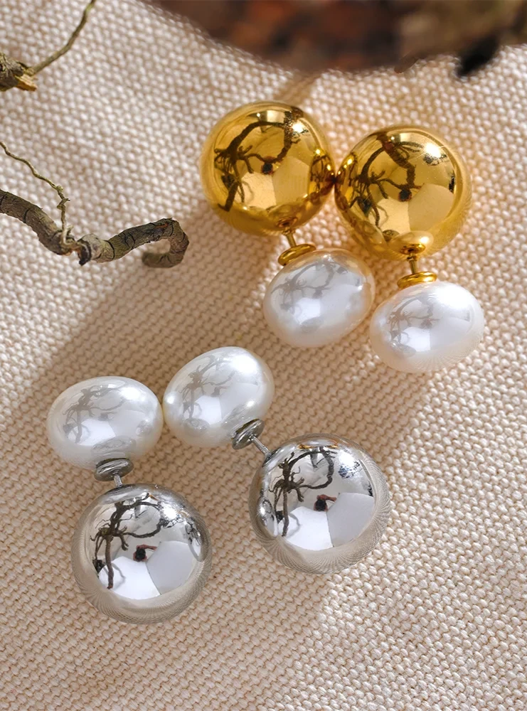 18K PVD Gold Plated Stainless Steel Imitation Pearls Earrings For Women