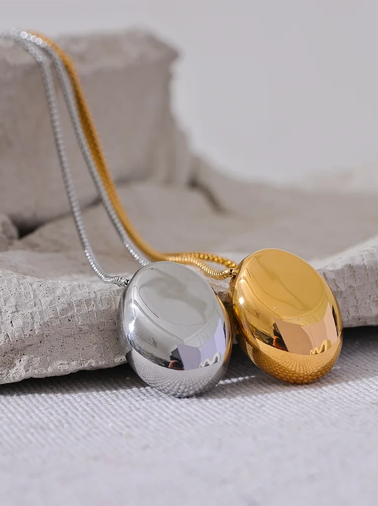 Unisex Waterproof Stainless Steel Oval Pendant Necklace