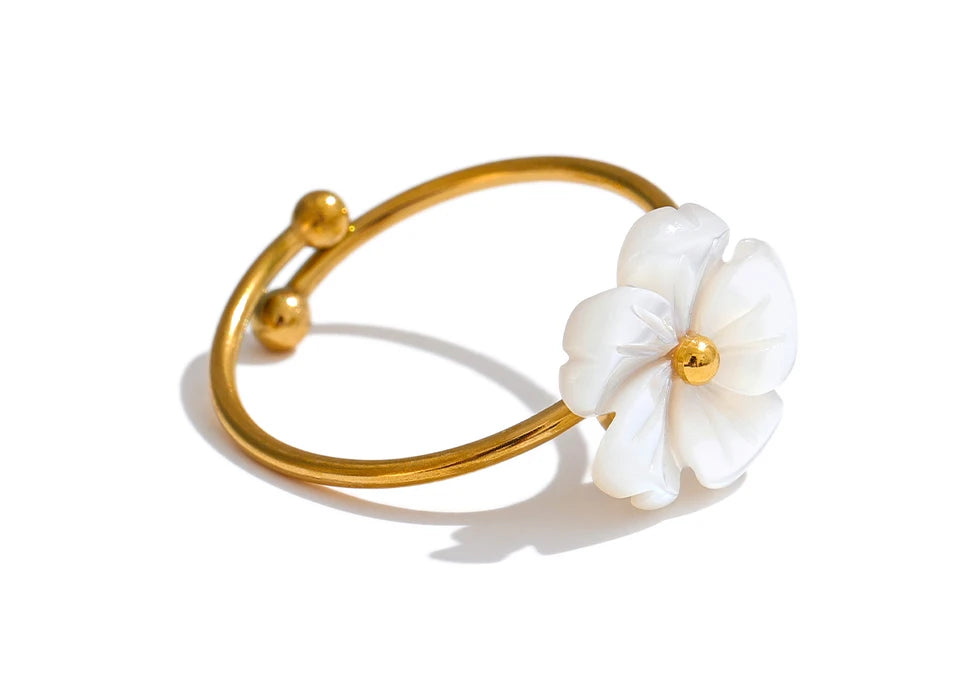 18K Gold Plated Stainless Steel Flower Shell Ring