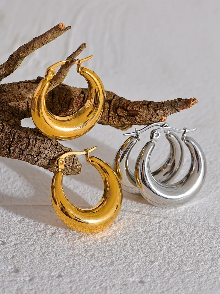 18K Gold Plated Stainless Steel Hoop Earrings