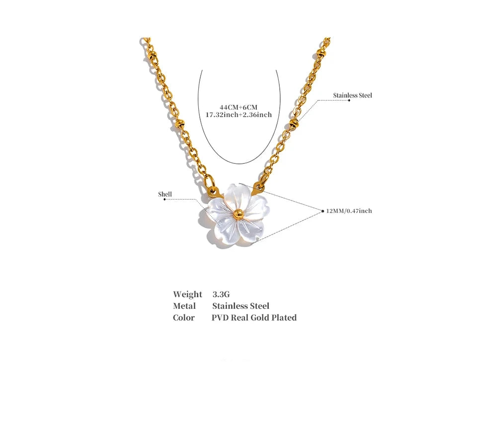 18K Gold Plated Stainless Steel Natural Shell Flower Pendant Necklace