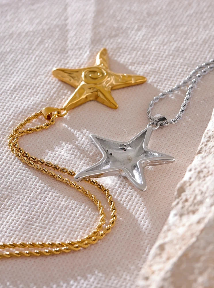 18K Gold Plated Stainless Steel Starfish Pendant Necklace