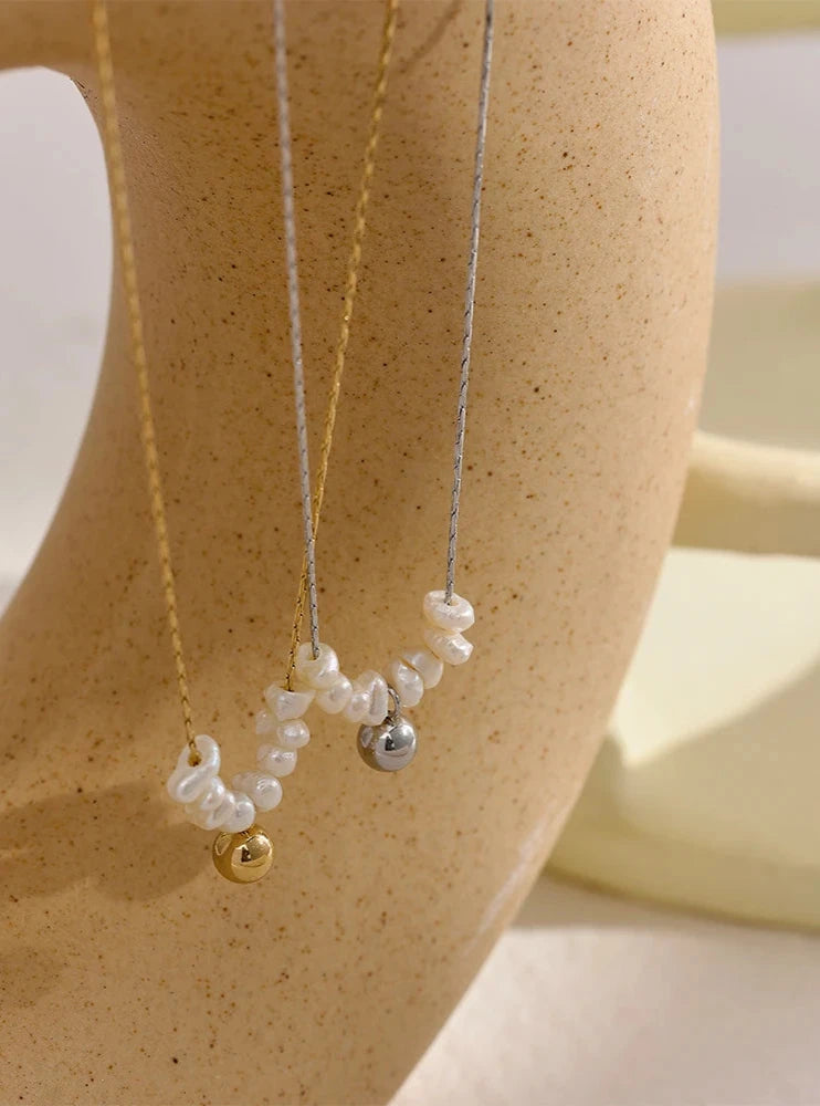 18K Gold Plated Stainless Steel Natural Pearl Necklace Collection