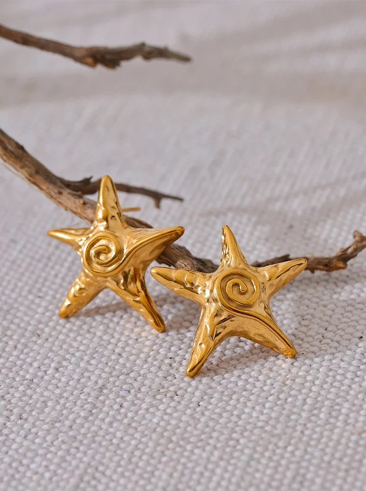 18K PVD Gold Plated Stainless Steel Star Earrings