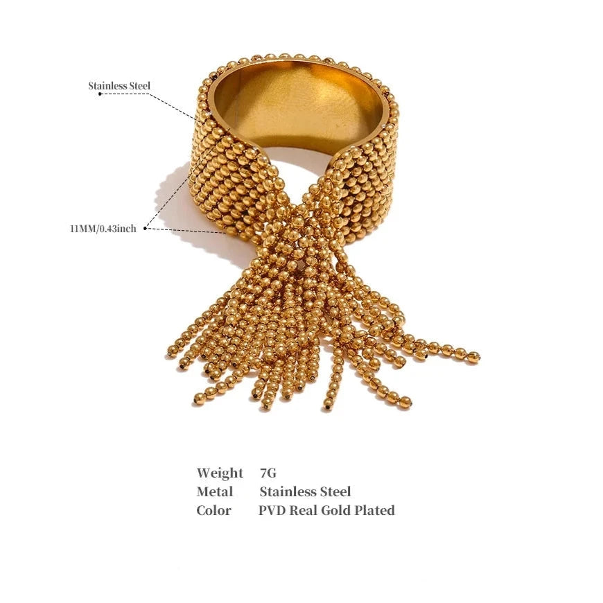 18K Gold Plated Stainless Steel Chain Tassel Finger Ring