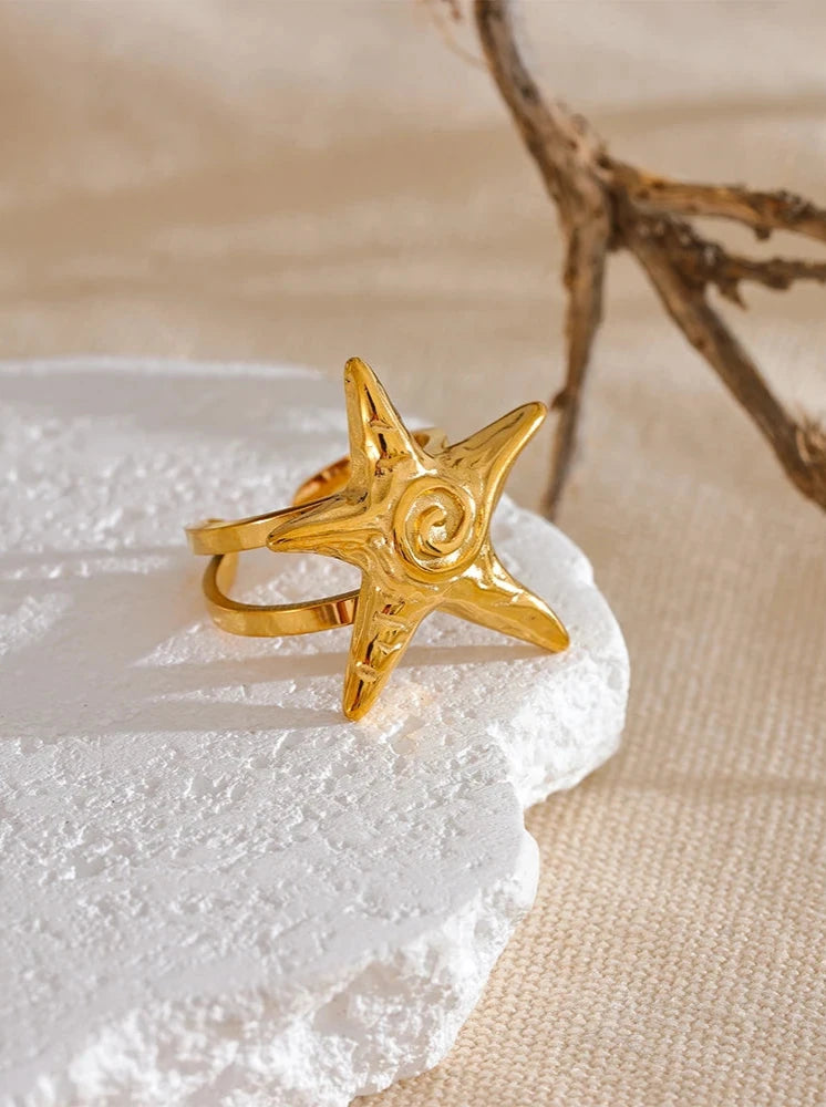 18K Gold Plated Stainless Steel Starfish Ring