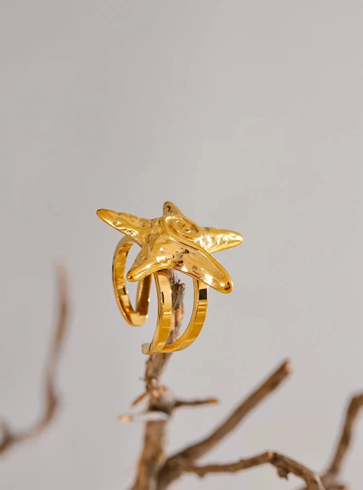 18K Gold Plated Stainless Steel Starfish Ring