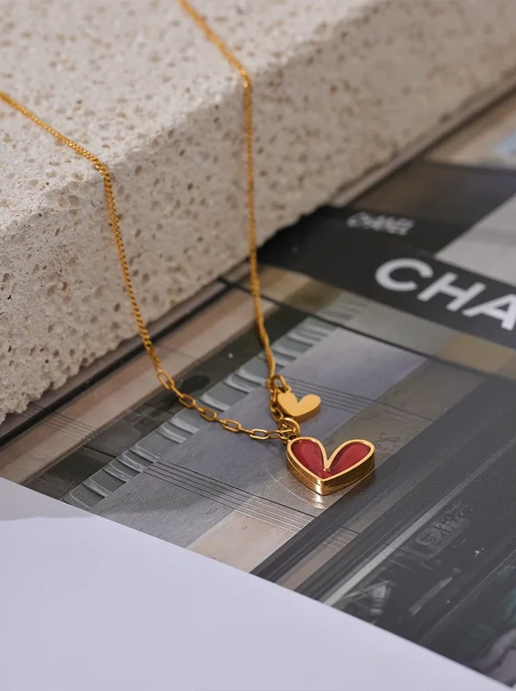 18K Gold Plated Stainless Steel Heart Pendant Necklace