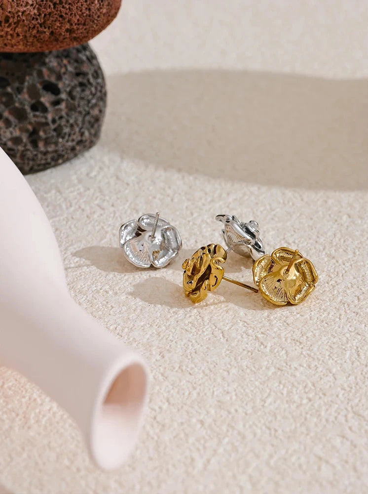 18K PVD Gold Plated Stainless Steel Rose Flower Earrings For Women