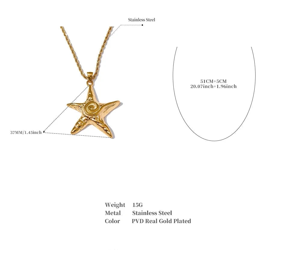 18K Gold Plated Stainless Steel Starfish Pendant Necklace