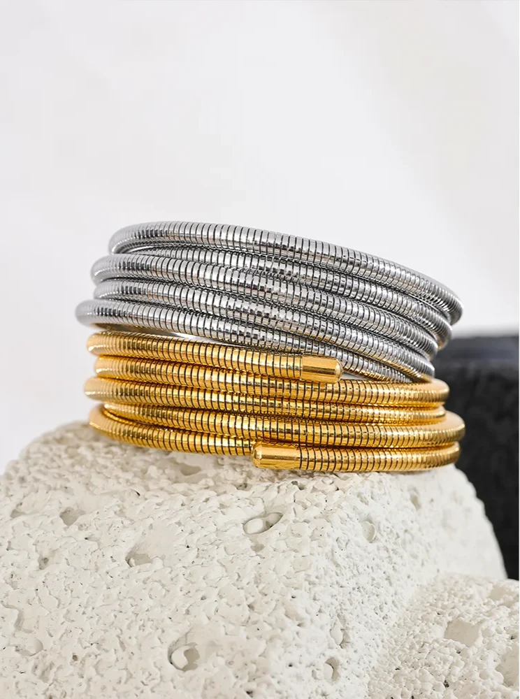 18K PVD Gold Plated Stainless Steel Multi-Layer Wrap Arm Bracelet