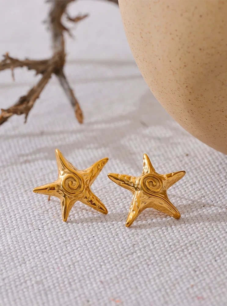 18K PVD Gold Plated Stainless Steel Star Earrings