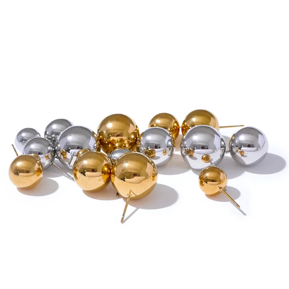 18K PVD Gold Plated Stainless Steel Ball Earrings For Women