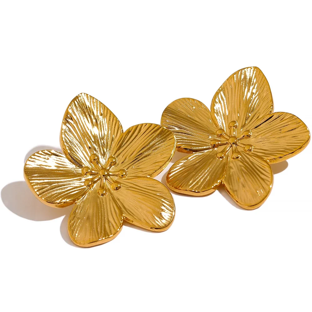 18K PVD Gold Plated Stainless Steel Flower Earrings For Women