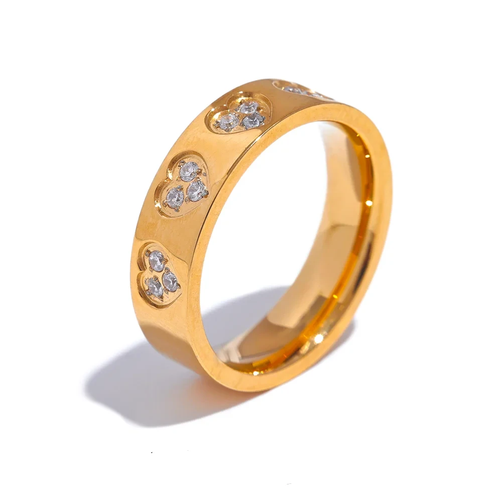 18K Gold Plated Cubic Zirconia Heart Stainless Steel Ring